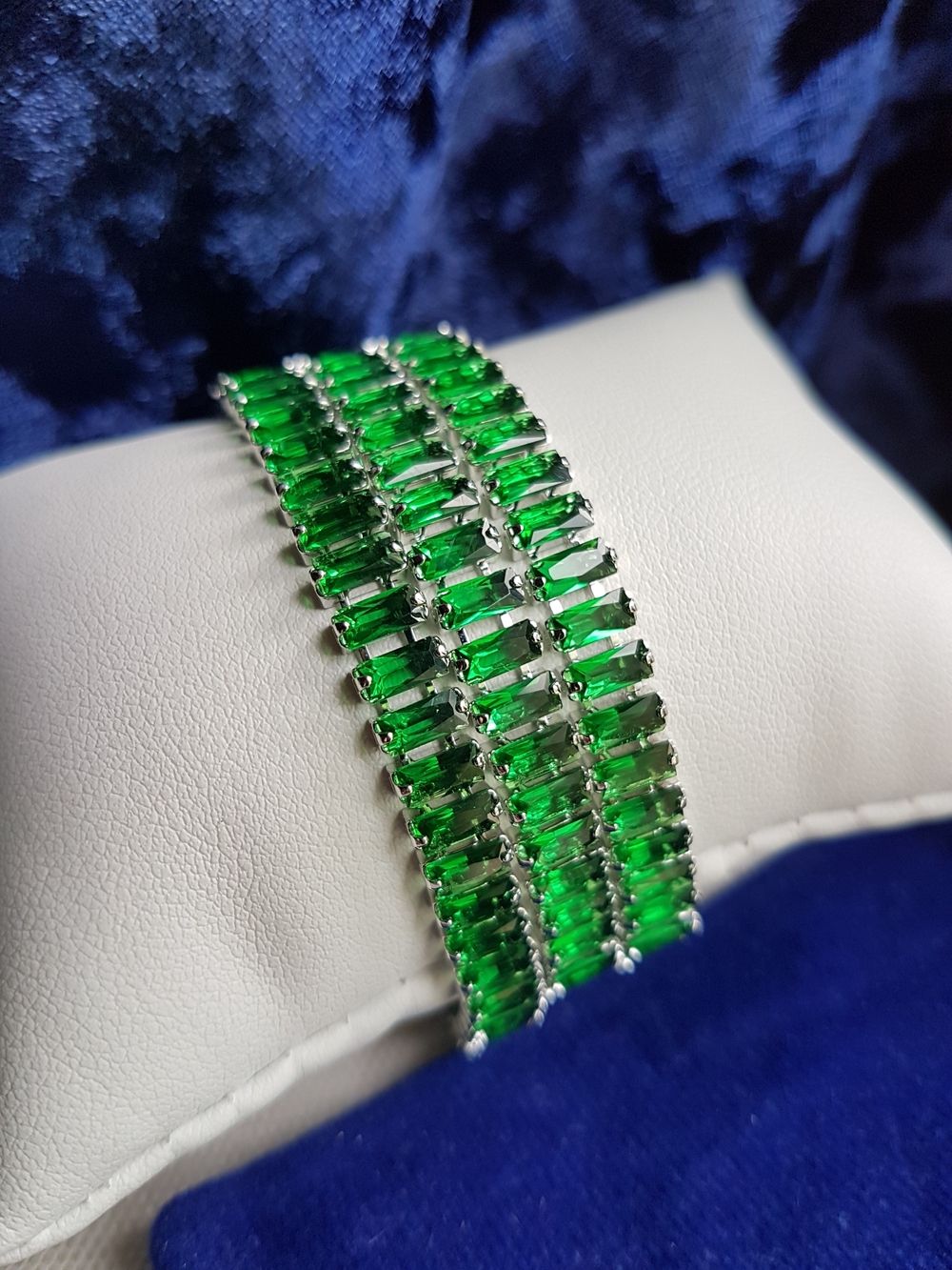 Swarovski Elements Silver Emerald Green Emerald-cut Baguette Tennis Necklace NEW - Picture 14 of 17
